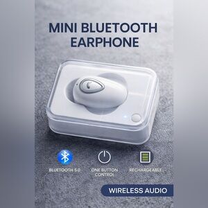 Mini Bluetooth Wireless Earbud Single Ear Headset w/ Charging Case White